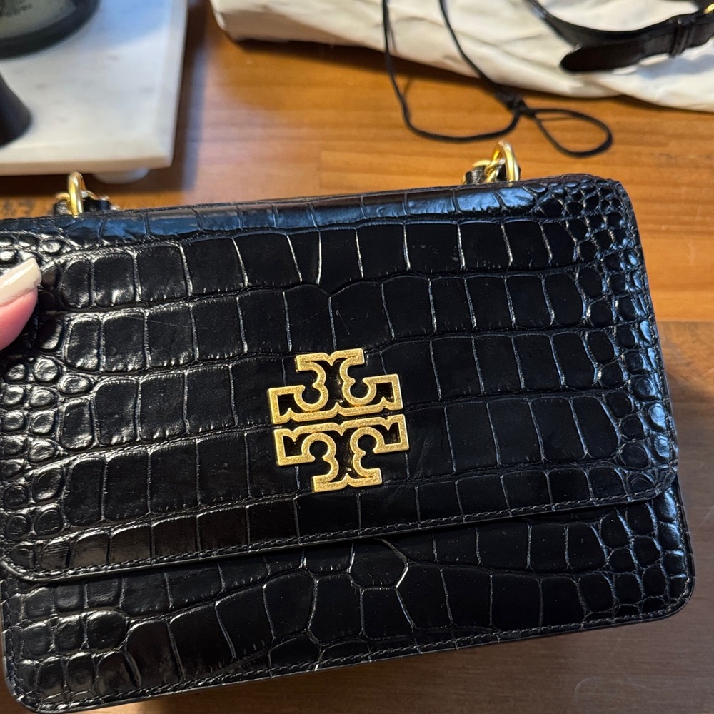 Tory Burch black Croc-Embossed Leather Bag